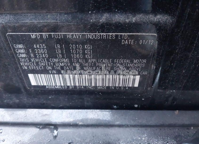 Photo 9 of 2012 Subaru Legacy 2.5I (VIN 4S3BMBA69C3024246)