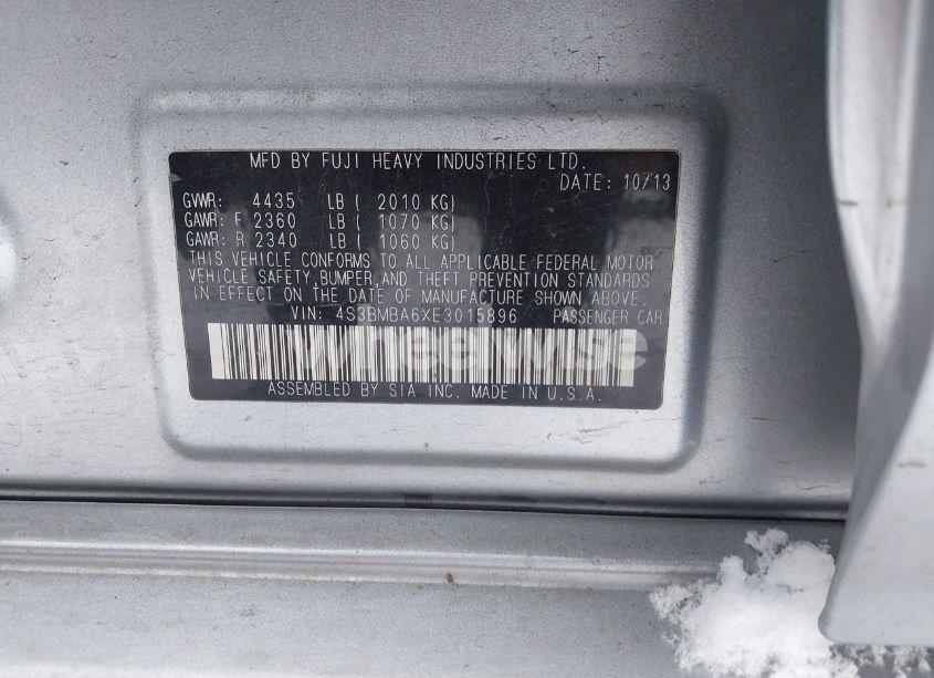 Photo 9 of 2014 Subaru Legacy 2.5I (VIN 4S3BMBA6XE3015896)