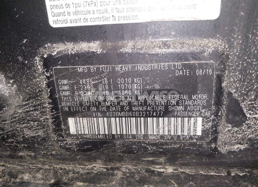 Photo 9 of 2011 Subaru Legacy 2.5I PREMIUM (VIN 4S3BMBB60B3217477)