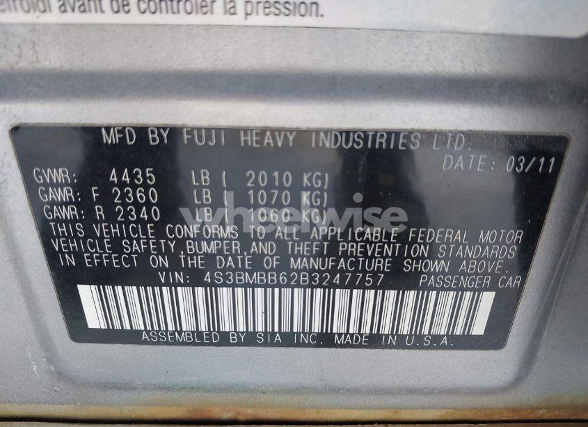 Photo 9 of 2011 Subaru Legacy 2.5I PREMIUM (VIN 4S3BMBB62B3247757)