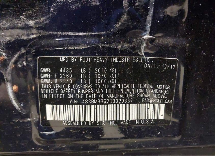 Photo 9 of 2013 Subaru Legacy 2.5I PREMIUM (VIN 4S3BMBB62D3029367)