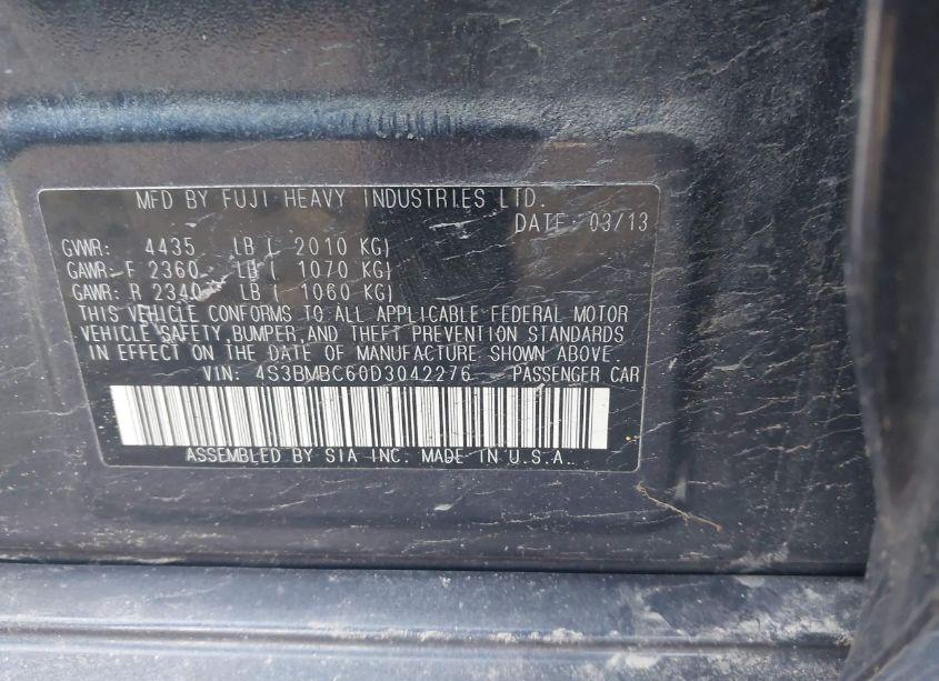 Photo 9 of 2013 Subaru Legacy 2.5I PREMIUM (VIN 4S3BMBC60D3042276)