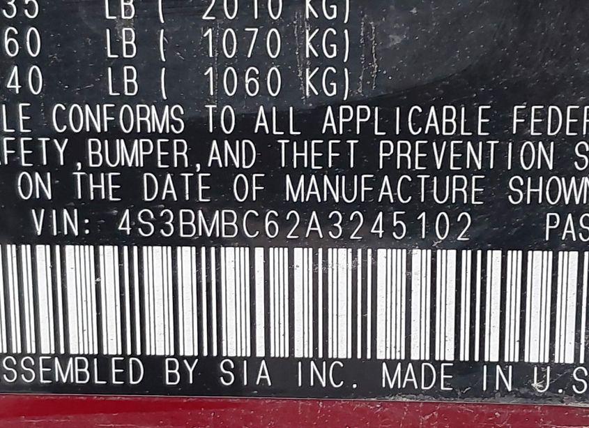 Photo 9 of 2010 Subaru Legacy 2.5I PREMIUM (VIN 4S3BMBC62A3245102)