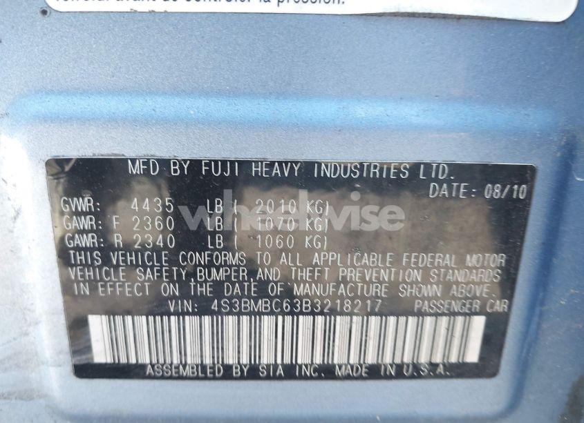 Photo 9 of 2011 Subaru Legacy 2.5I PREMIUM (VIN 4S3BMBC63B3218217)