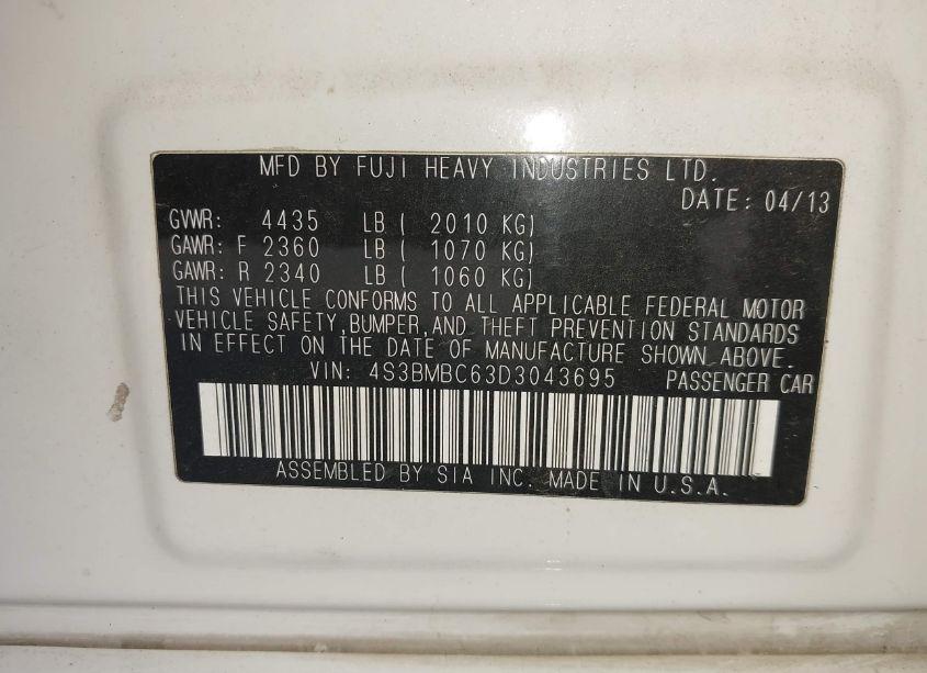 Photo 9 of 2013 Subaru Legacy 2.5I PREMIUM (VIN 4S3BMBC63D3043695)