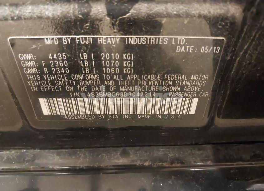 Photo 9 of 2013 Subaru Legacy 2.5I PREMIUM (VIN 4S3BMBC63D3047214)