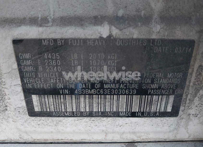 Photo 9 of 2014 Subaru Legacy 2.5I PREMIUM (VIN 4S3BMBC63E3030639)