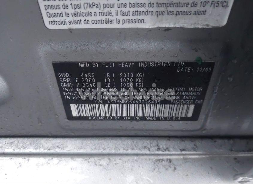 Photo 9 of 2010 Subaru Legacy 2.5I PREMIUM (VIN 4S3BMBC64A3226499)