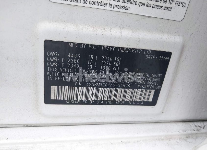 Photo 9 of 2010 Subaru Legacy 2.5I PREMIUM (VIN 4S3BMBC64A3230570)