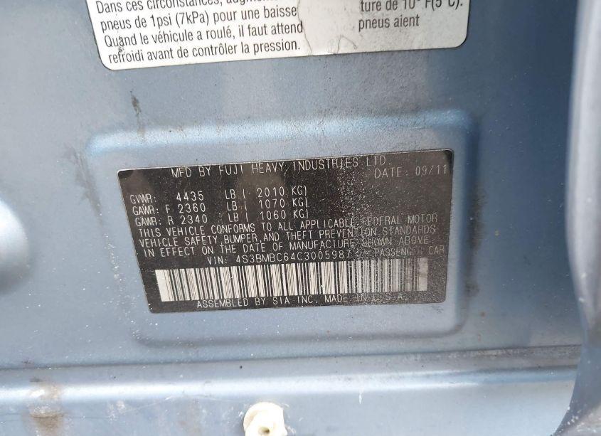 Photo 9 of 2012 Subaru Legacy 2.5I PREMIUM (VIN 4S3BMBC64C3005987)