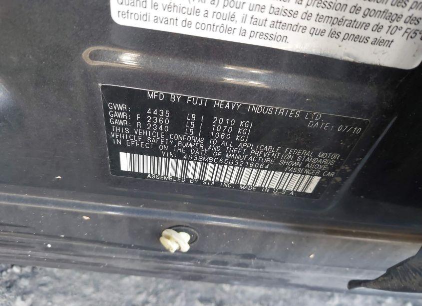 Photo 9 of 2011 Subaru Legacy 2.5I PREMIUM (VIN 4S3BMBC65B3216064)