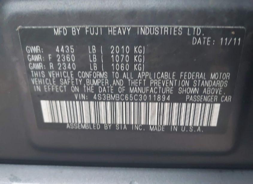 Photo 9 of 2012 Subaru Legacy 2.5I PREMIUM (VIN 4S3BMBC65C3011894)