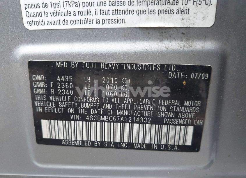 Photo 9 of 2010 Subaru Legacy 2.5I PREMIUM (VIN 4S3BMBC67A3214332)