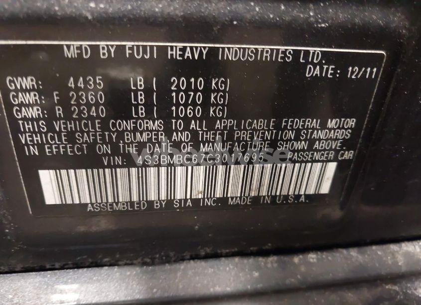 Photo 9 of 2012 Subaru Legacy 2.5I PREMIUM (VIN 4S3BMBC67C3017695)