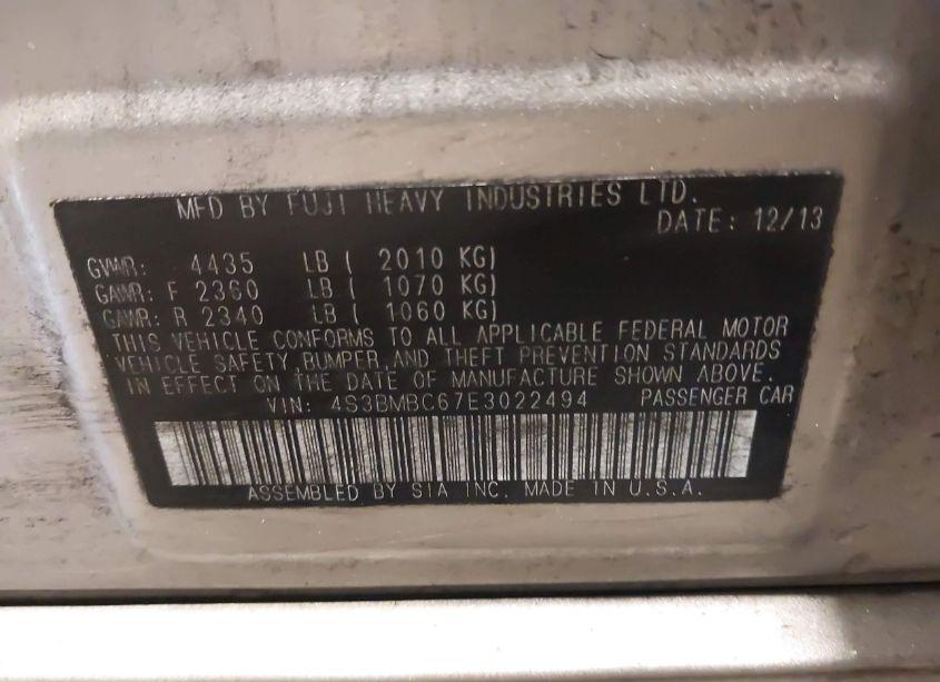 Photo 9 of 2014 Subaru Legacy 2.5I PREMIUM (VIN 4S3BMBC67E3022494)