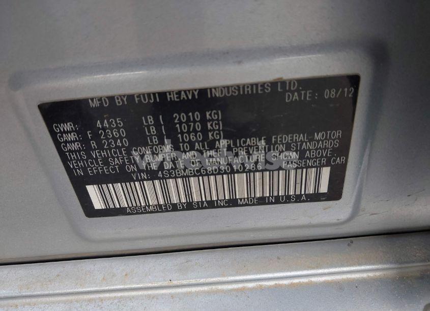 Photo 9 of 2013 Subaru Legacy 2.5I PREMIUM (VIN 4S3BMBC68D3010286)