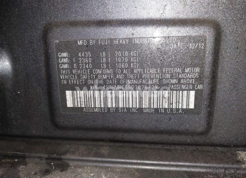 Photo 9 of 2013 Subaru Legacy 2.5I PREMIUM (VIN 4S3BMBC68D3026729)