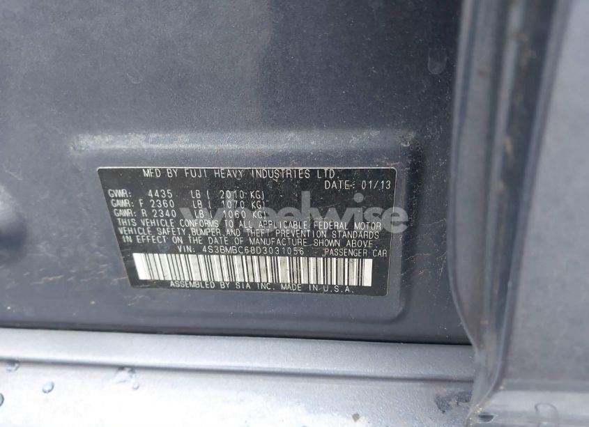 Photo 9 of 2013 Subaru Legacy 2.5I PREMIUM (VIN 4S3BMBC68D3031056)