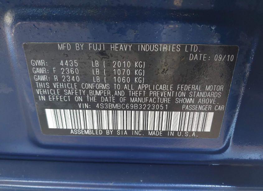 Photo 9 of 2011 Subaru Legacy 2.5I PREMIUM (VIN 4S3BMBC69B3223051)