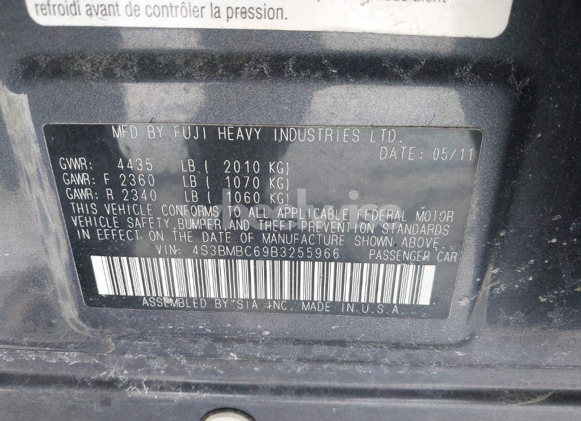 Photo 9 of 2011 Subaru Legacy 2.5I PREMIUM (VIN 4S3BMBC69B3255966)