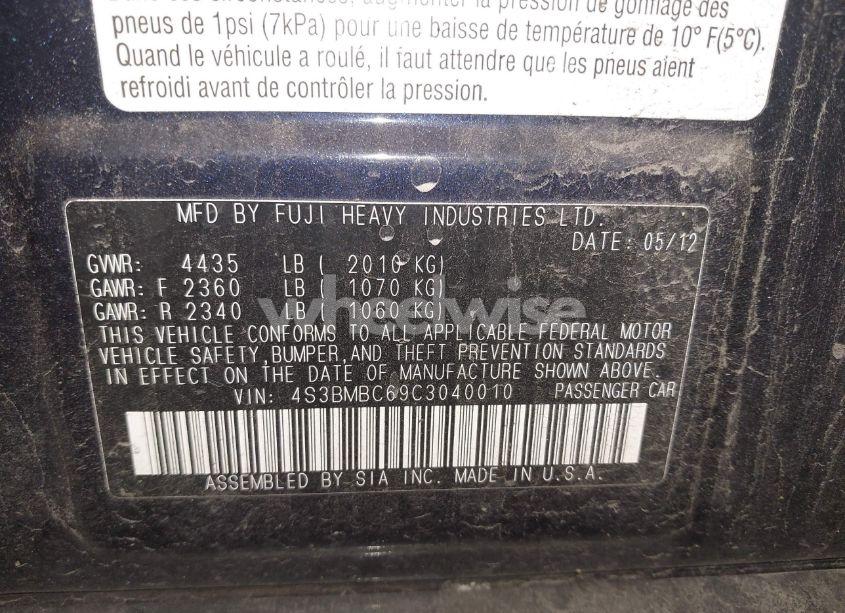 Photo 9 of 2012 Subaru Legacy 2.5I PREMIUM (VIN 4S3BMBC69C3040010)