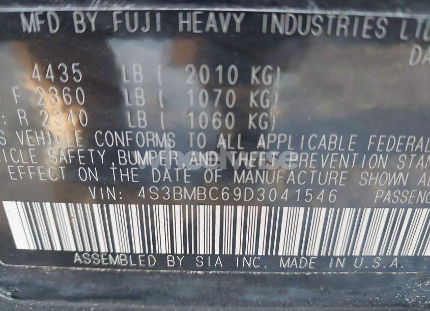 Photo 9 of 2013 Subaru Legacy 2.5I PREMIUM (VIN 4S3BMBC69D3041546)