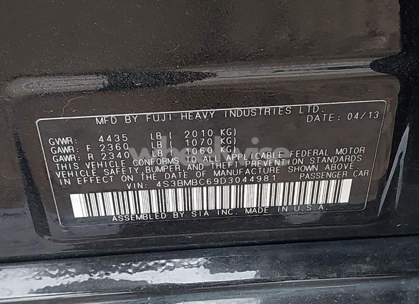 Photo 9 of 2013 Subaru Legacy 2.5I PREMIUM (VIN 4S3BMBC69D3044981)