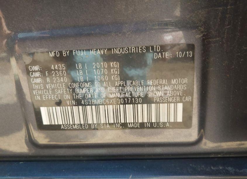 Photo 9 of 2014 Subaru Legacy 2.5I PREMIUM (VIN 4S3BMBC6XE3017130)