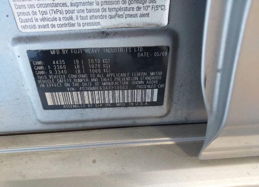 Photo 9 of 2010 Subaru Legacy 2.5I PREMIUM (VIN 4S3BMBE63A3210503)