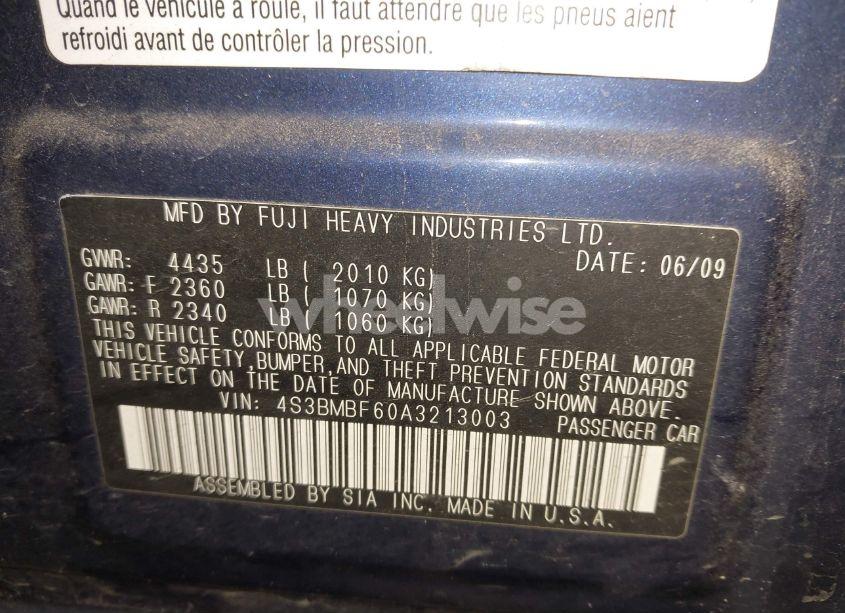 Photo 9 of 2010 Subaru Legacy 2.5I PREMIUM (VIN 4S3BMBF60A3213003)
