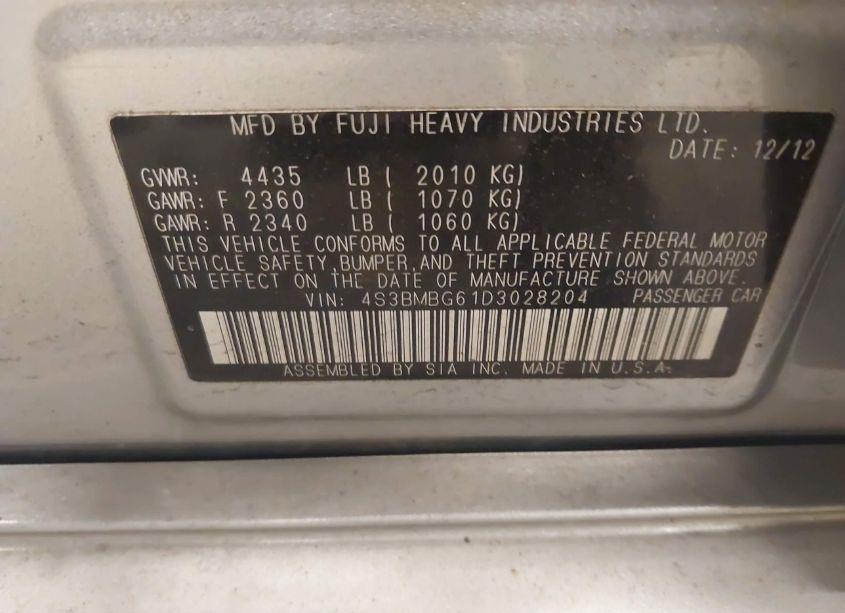 Photo 9 of 2013 Subaru Legacy 2.5 I SPORT (VIN 4S3BMBG61D3028204)