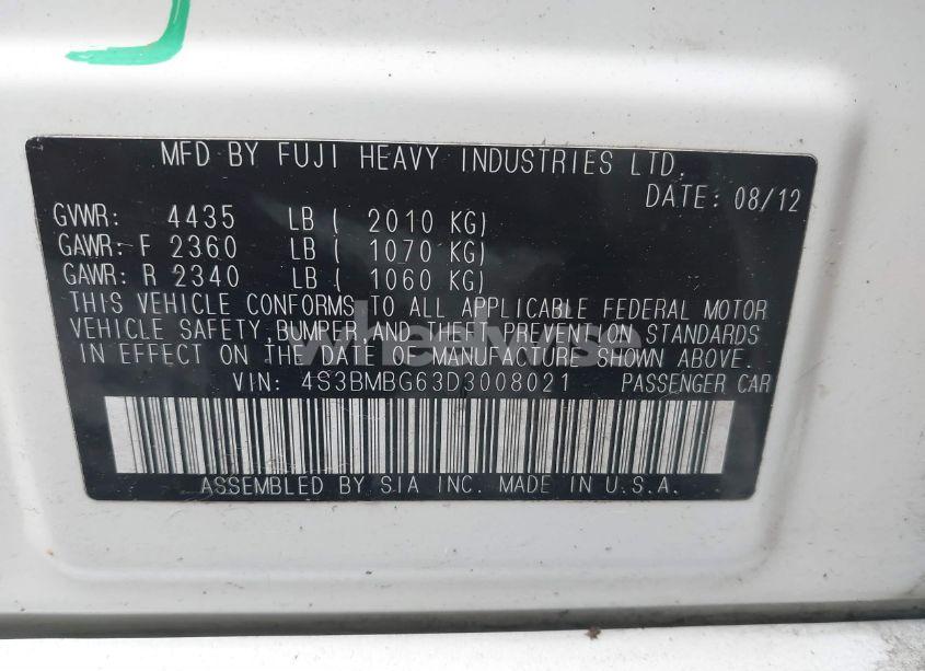 Photo 9 of 2013 Subaru Legacy 2.5I PREMIUM (VIN 4S3BMBG63D3008021)