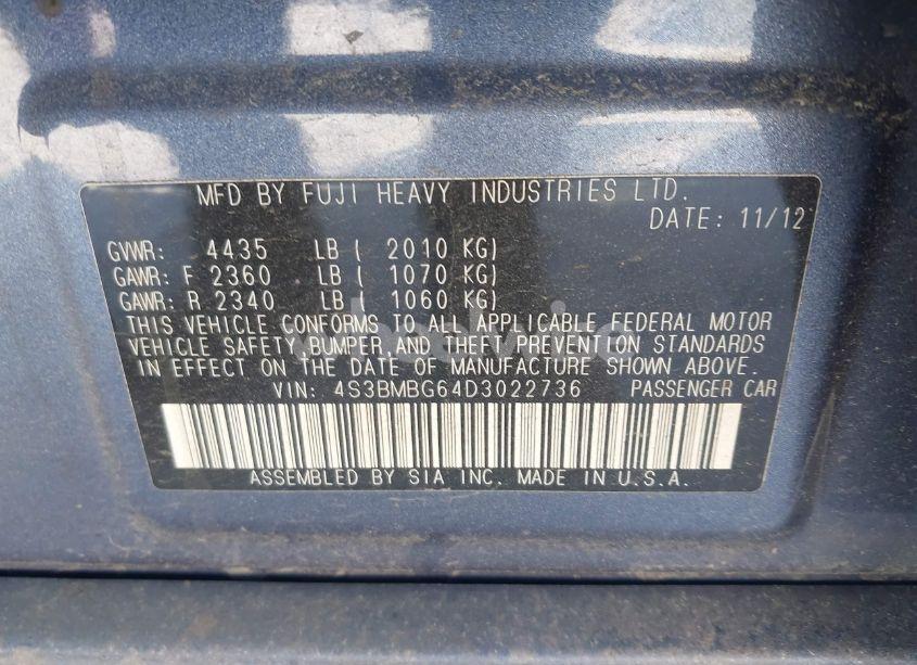 Photo 9 of 2013 Subaru Legacy 2.5I PREMIUM (VIN 4S3BMBG64D3022736)