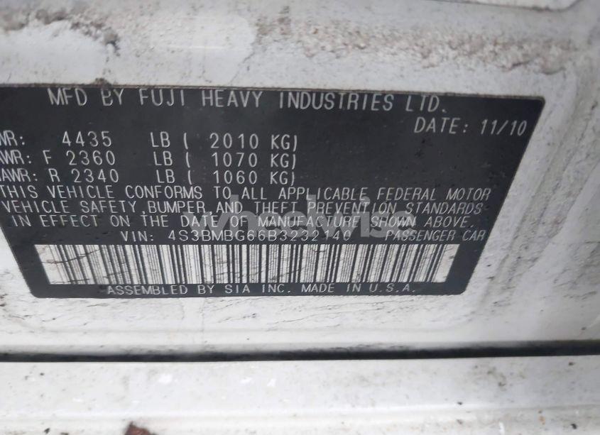 Photo 9 of 2011 Subaru Legacy 2.5I PREMIUM (VIN 4S3BMBG66B3232140)