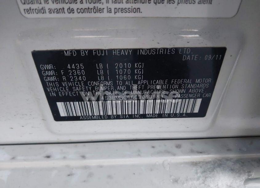Photo 9 of 2012 Subaru Legacy 2.5I PREMIUM (VIN 4S3BMBG66C3003989)