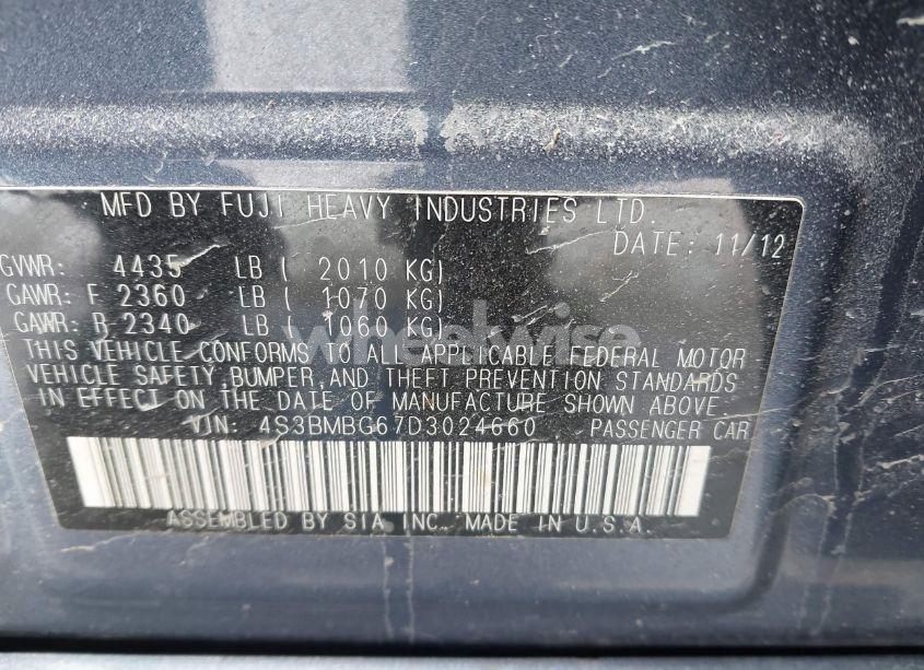 Photo 9 of 2013 Subaru Legacy 2.5 I SPORT (VIN 4S3BMBG67D3024660)