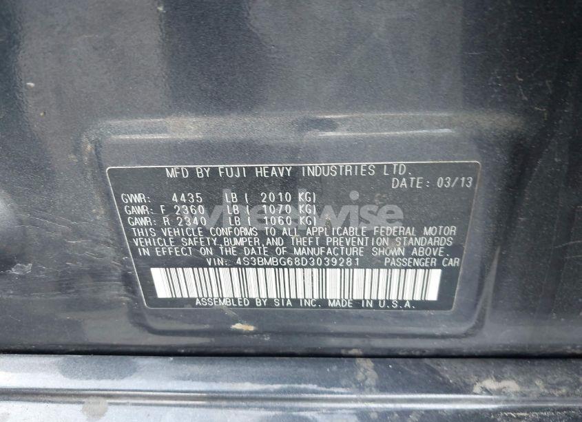 Photo 9 of 2013 Subaru Legacy 2.5 I SPORT (VIN 4S3BMBG68D3039281)