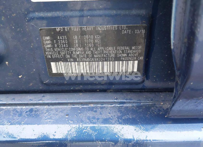 Photo 9 of 2010 Subaru Legacy 2.5I PREMIUM (VIN 4S3BMBG69A3241283)