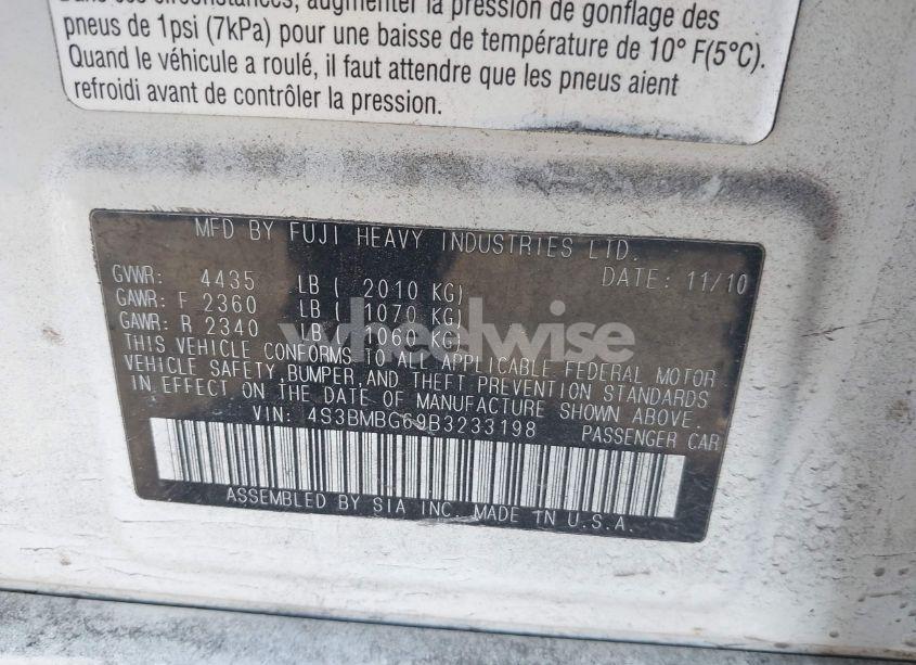 Photo 9 of 2011 Subaru Legacy 2.5I PREMIUM (VIN 4S3BMBG69B3233198)