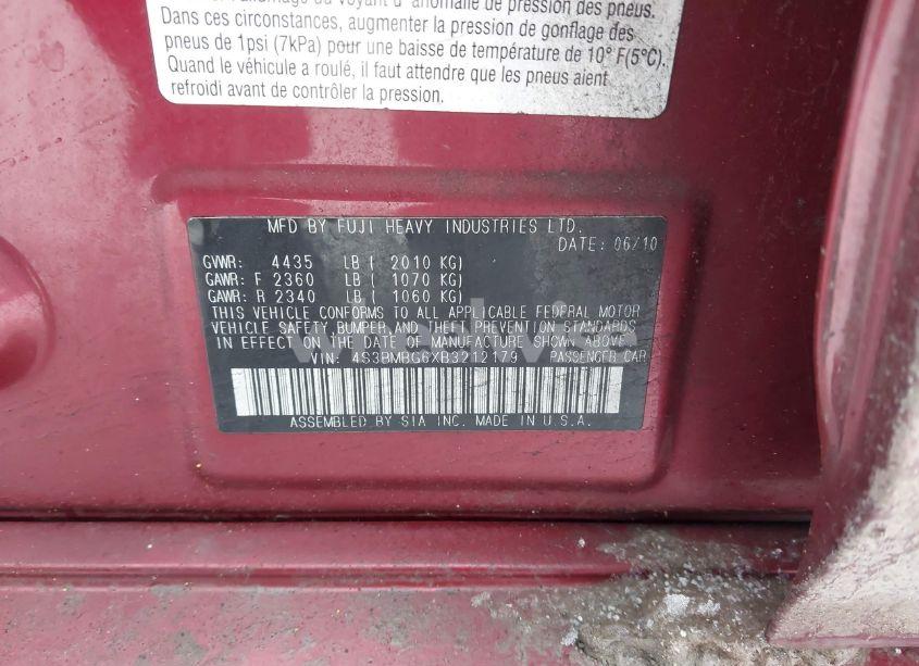 Photo 9 of 2011 Subaru Legacy 2.5I PREMIUM (VIN 4S3BMBG6XB3212179)