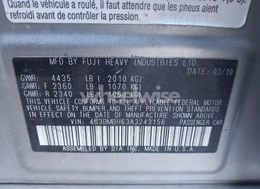Photo 9 of 2010 Subaru Legacy 2.5I PREMIUM (VIN 4S3BMBH63A3243156)