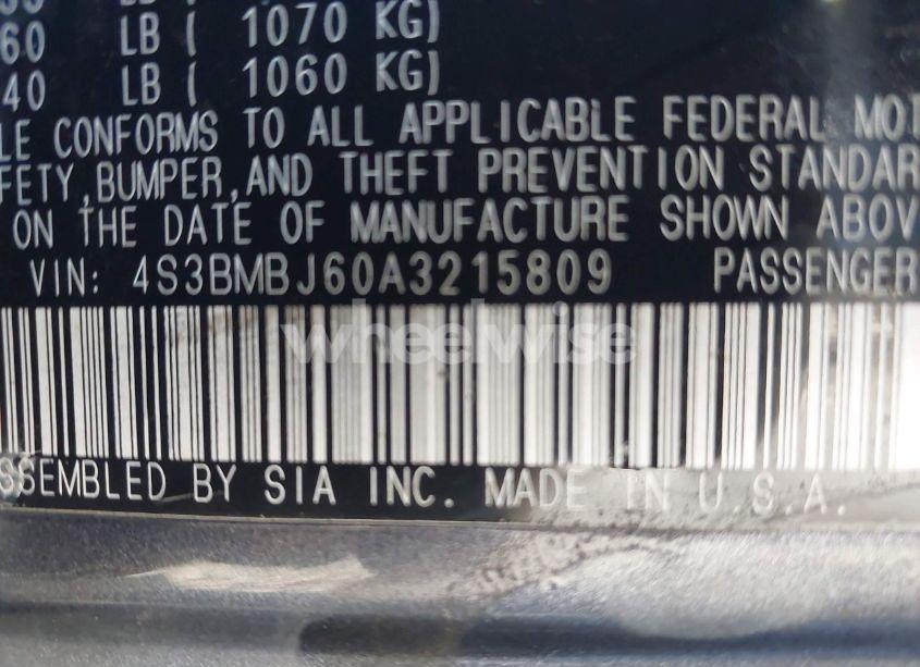Photo 9 of 2010 Subaru Legacy 2.5I LIMITED (VIN 4S3BMBJ60A3215809)