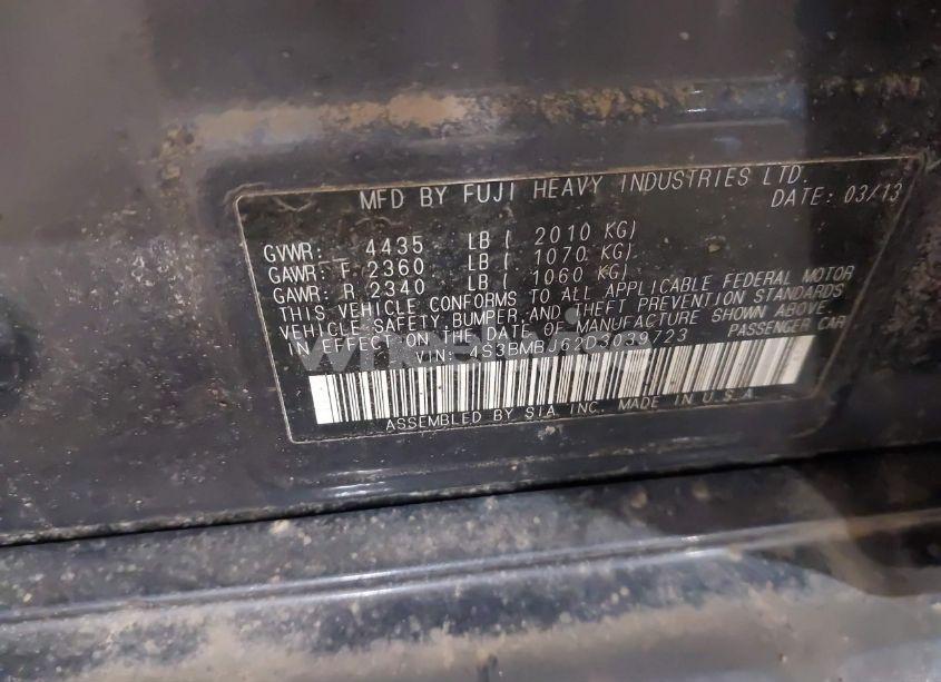 Photo 9 of 2013 Subaru Legacy 2.5I LIMITED (VIN 4S3BMBJ62D3039723)