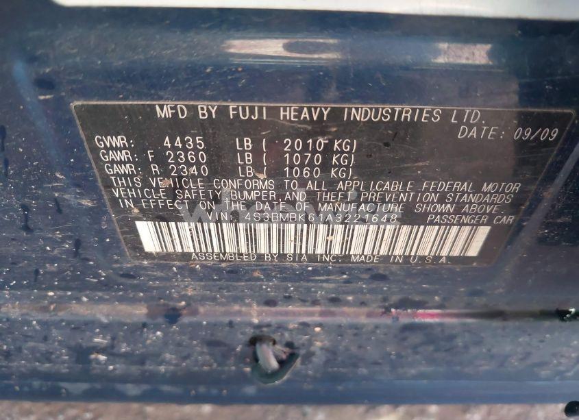 Photo 9 of 2010 Subaru Legacy 2.5I LIMITED (VIN 4S3BMBK61A3221648)