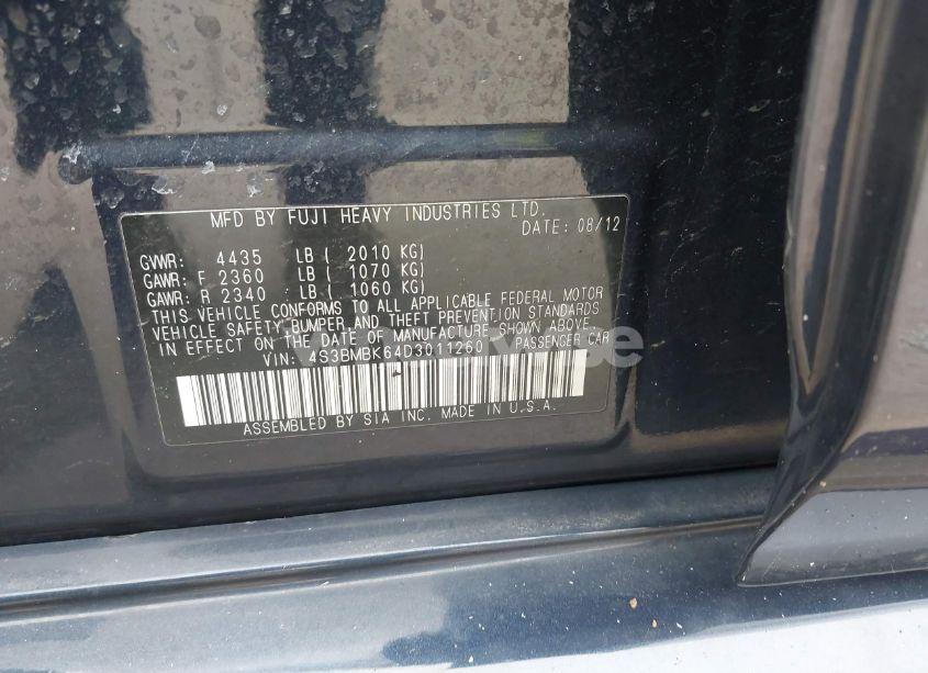 Photo 9 of 2013 Subaru Legacy 2.5I LIMITED (VIN 4S3BMBK64D3011260)