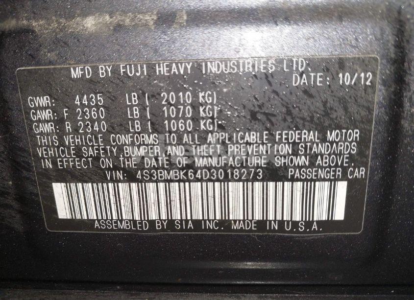 Photo 9 of 2013 Subaru Legacy 2.5I LIMITED (VIN 4S3BMBK64D3018273)