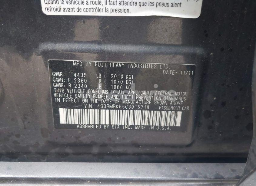 Photo 9 of 2012 Subaru Legacy 2.5I LIMITED (VIN 4S3BMBK65C3015218)