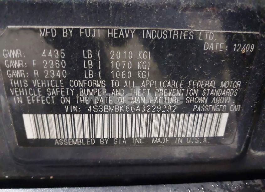 Photo 9 of 2010 Subaru Legacy 2.5I LIMITED (VIN 4S3BMBK66A3229292)