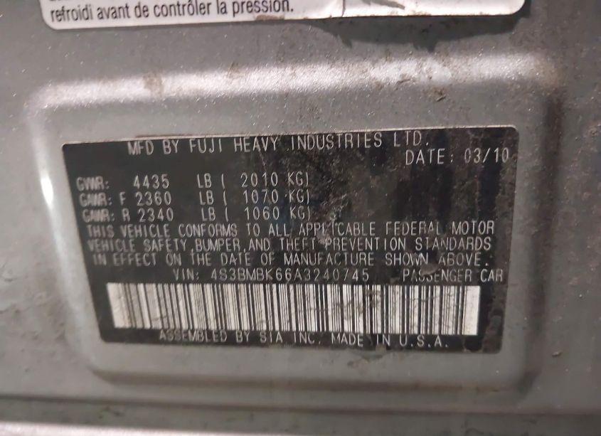 Photo 9 of 2010 Subaru Legacy 2.5I LIMITED (VIN 4S3BMBK66A3240745)