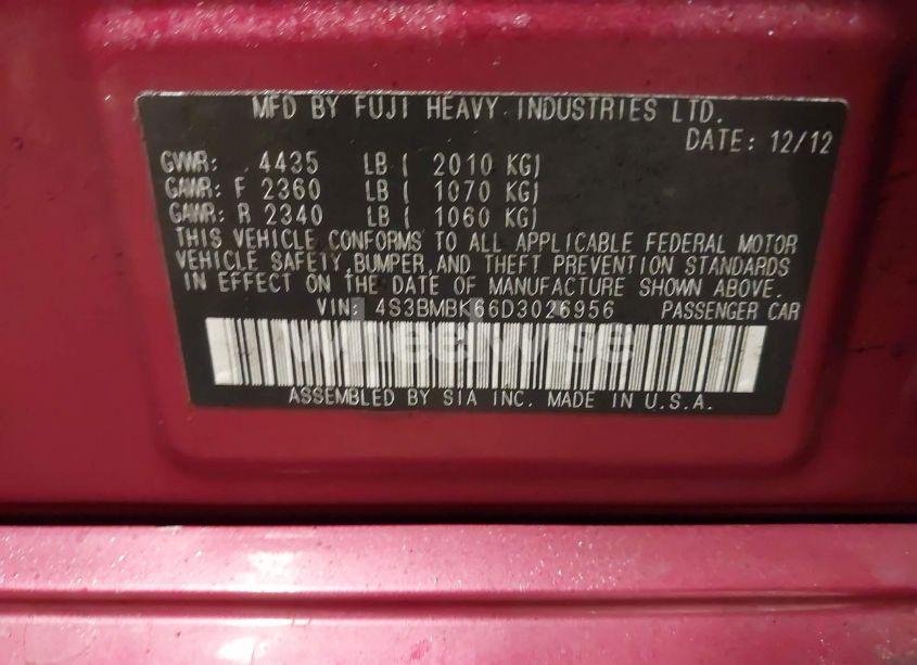 Photo 9 of 2013 Subaru Legacy 2.5I LIMITED (VIN 4S3BMBK66D3026956)